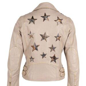 Mauritius Leather Christy Star Patch Leather Jacket (Cream/Marble Star)